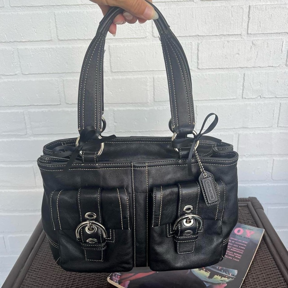 Y2K Coach Signature Soho 2 Pocket Satchel Shoulder Bag in Black Leather 🖤